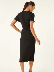 Roman Black Petite Textured Twist Midi Dress - Image 3 of 5