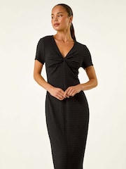 Roman Black Petite Textured Twist Midi Dress - Image 4 of 5