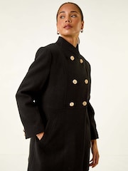 Roman Black Petite Military Buttoned Coat - Image 1 of 5