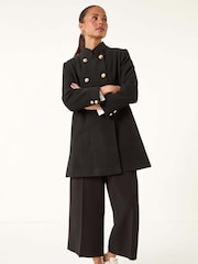 Roman Black Petite Military Buttoned Coat - Image 2 of 5