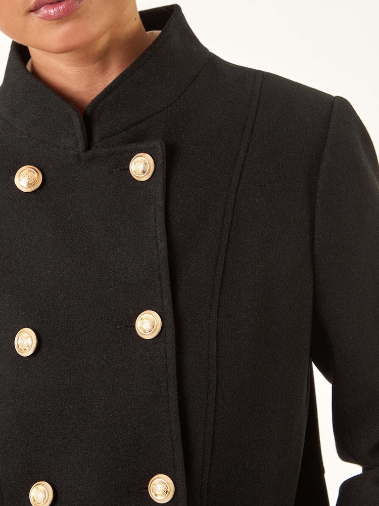 Roman Black Petite Military Buttoned Coat - Image 5 of 5