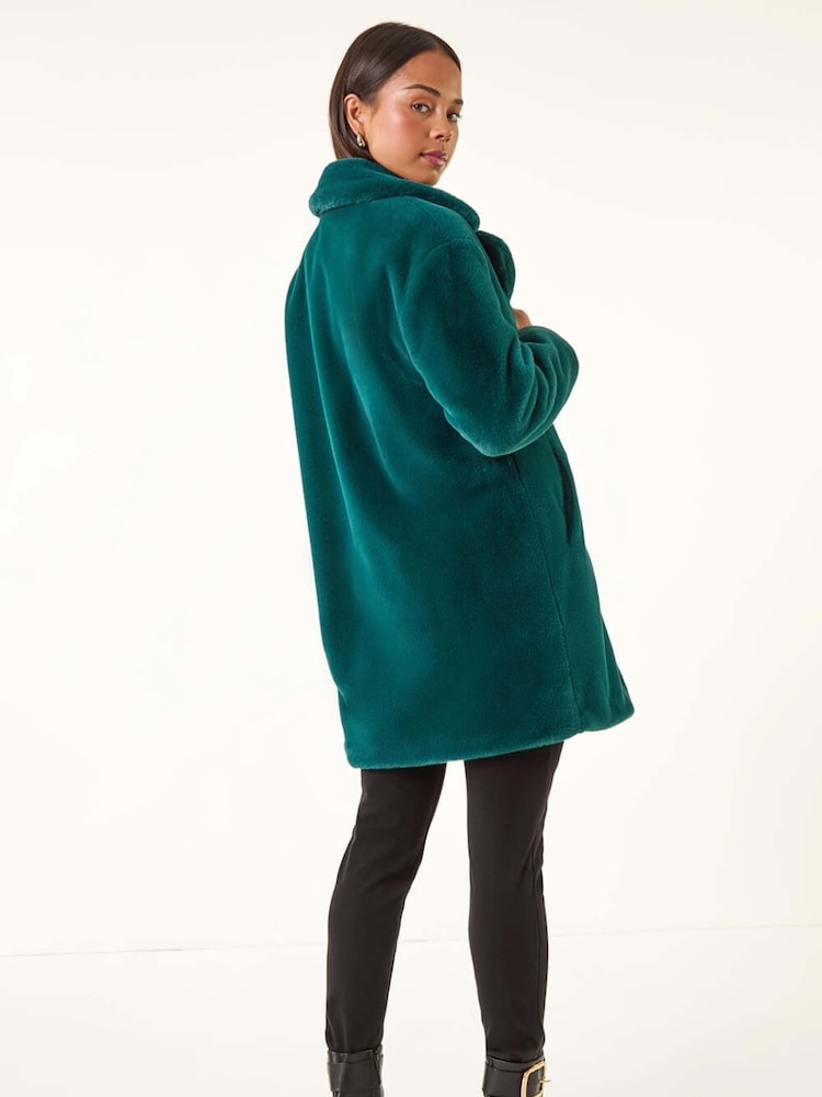 Roman Green Petite Longline Faux Fur Coat - Image 2 of 5 Roman Green Petite Longline Faux Fur Coat - Image 2 of 5