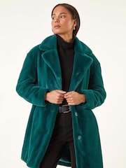 Roman Green Petite Longline Faux Fur Coat - Image 3 of 5