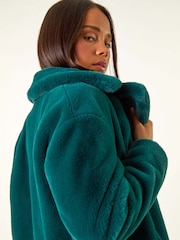 Roman Green Petite Longline Faux Fur Coat - Image 4 of 5