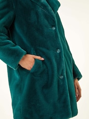 Roman Green Petite Longline Faux Fur Coat - Image 5 of 5