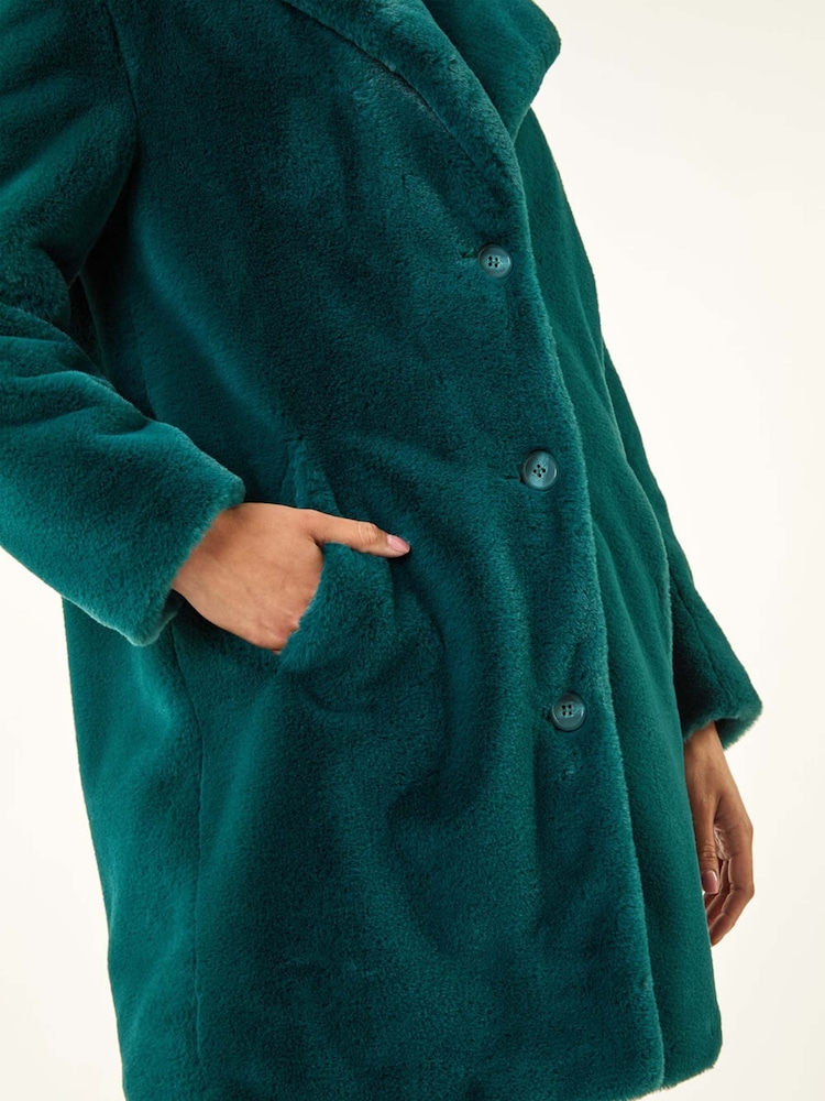 Roman Green Petite Longline Faux Fur Coat - Image 5 of 5 Roman Green Petite Longline Faux Fur Coat - Image 5 of 5