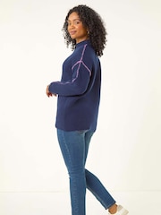 Roman Blue Petite Contrast Stitch Jersey Jumper - Image 4 of 5