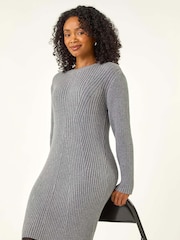 Roman Grey Petite Ribbed Knitted Dress - Image 1 of 5