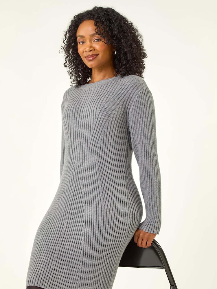 Roman Grey Petite Ribbed Knitted Dress - Image 1 of 5