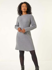Roman Grey Petite Ribbed Knitted Dress - Image 2 of 5