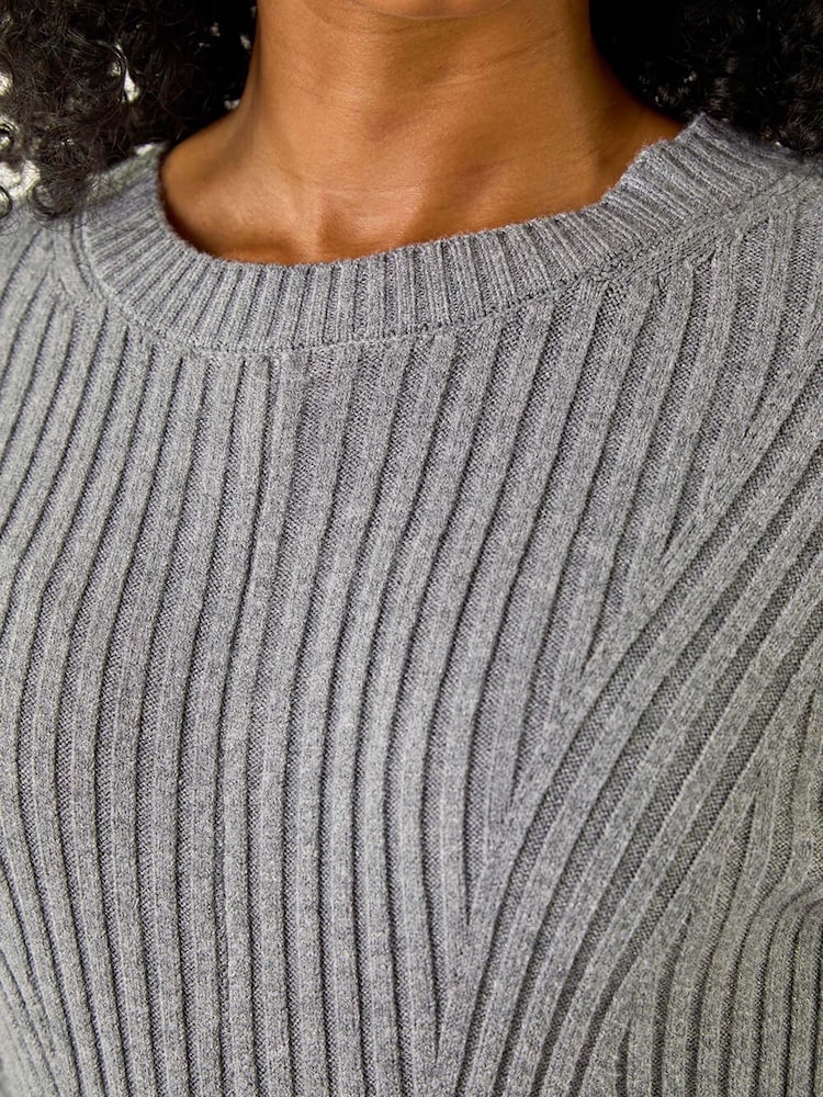Roman Grey Petite Ribbed Knitted Dress - Image 5 of 5