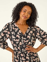 Roman Black Petite Floral Tiered Midi Dress - Image 4 of 5