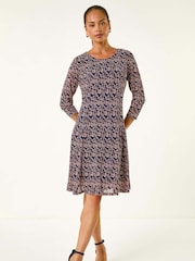 Roman Natural Petite Ditsy Floral Print Stretch Dress - Image 1 of 5