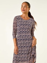 Roman Natural Petite Ditsy Floral Print Stretch Dress - Image 4 of 5