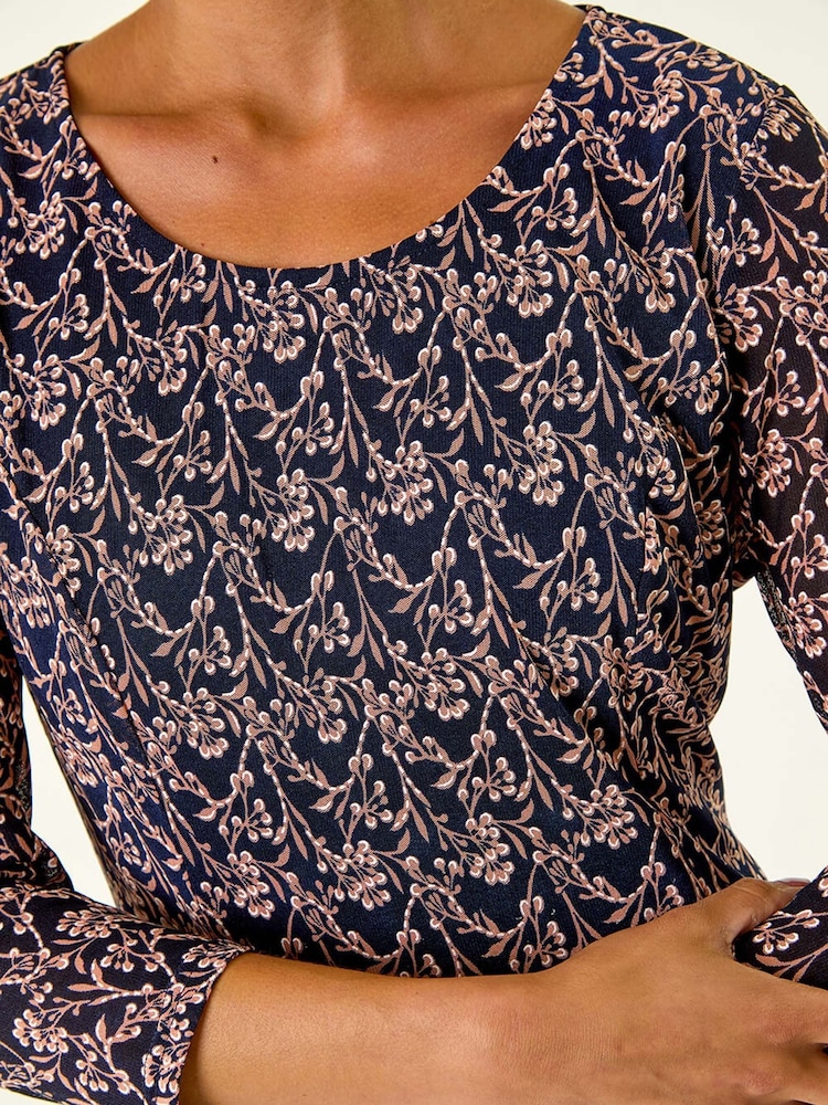Roman Natural Petite Ditsy Floral Print Stretch Dress - Image 5 of 5
