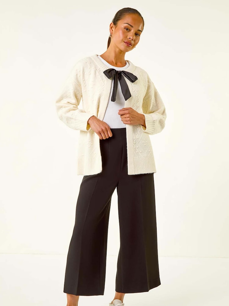 Roman White Petite Tie Front Knit Cardigan - Image 2 of 5 Roman White Petite Tie Front Knit Cardigan - Image 2 of 5