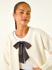 Roman White Petite Tie Front Knit Cardigan - Image 4 of 5