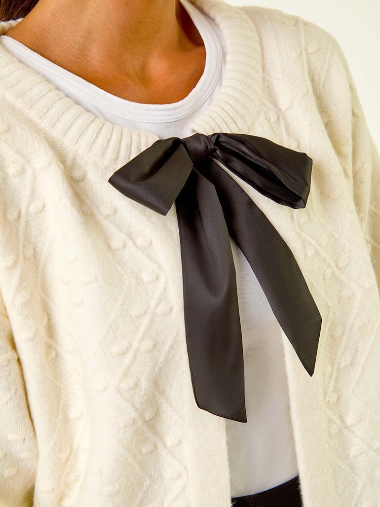 Roman White Petite Tie Front Knit Cardigan - Image 5 of 5 Roman White Petite Tie Front Knit Cardigan - Image 5 of 5