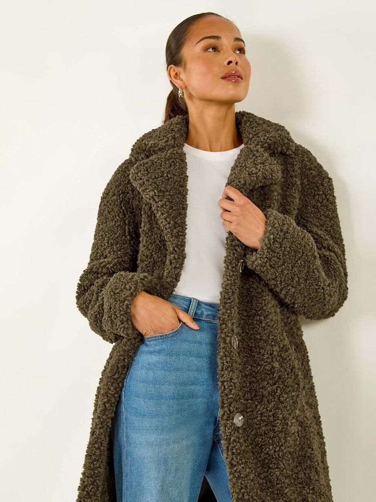Roman Green Petite Teddy Longline Coat - Image 1 of 5