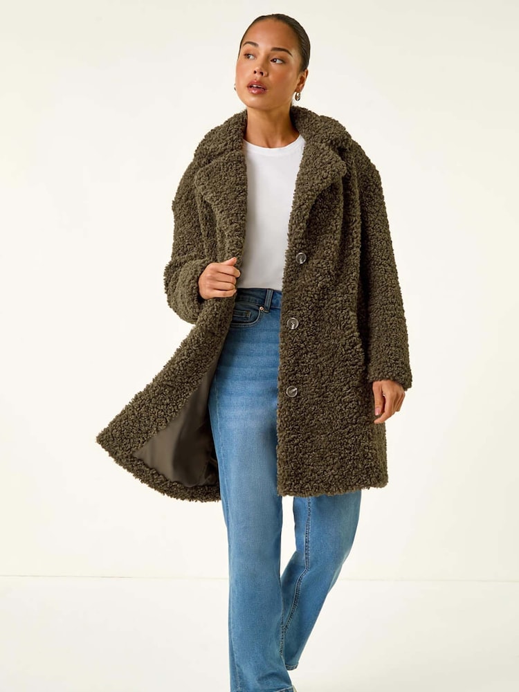 Roman Green Petite Teddy Longline Coat - Image 2 of 5
