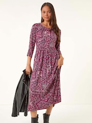 Roman Purple Petite Paisley Pocket Midi Dress - Image 1 of 4