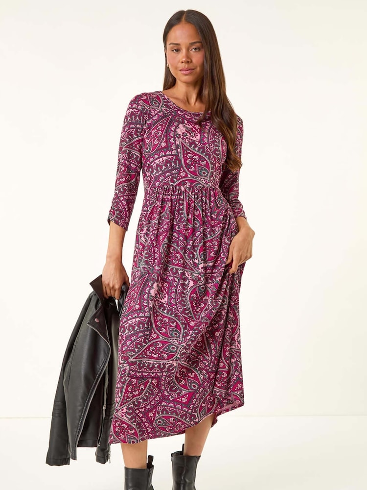 Roman Purple Petite Paisley Pocket Midi Dress - Image 1 of 4