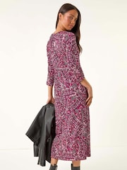 Roman Purple Petite Paisley Pocket Midi Dress - Image 3 of 4