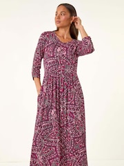 Roman Purple Petite Paisley Pocket Midi Dress - Image 4 of 4