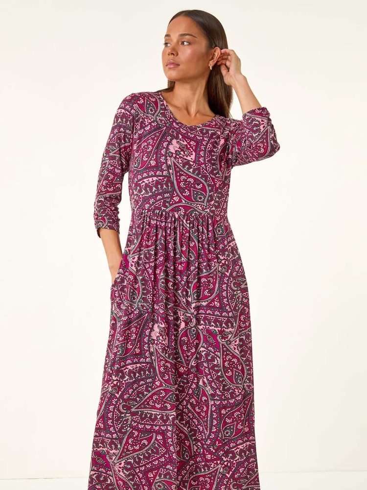 Roman Purple Petite Paisley Pocket Midi Dress - Image 4 of 4 Roman Purple Petite Paisley Pocket Midi Dress - Image 4 of 4