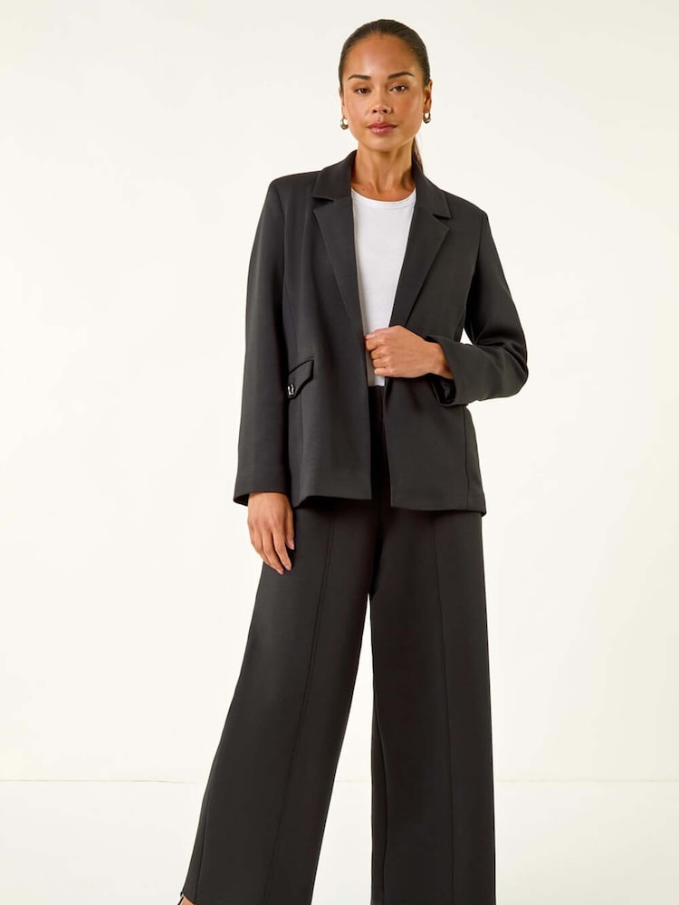 Roman Black Petite Pocket Detail Stretch Blazer - Image 2 of 5