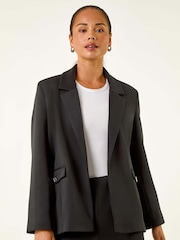 Roman Black Petite Pocket Detail Stretch Blazer - Image 4 of 5