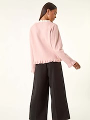 Roman Pink Petite Tie Neck Frill Hem Cardigan - Image 3 of 5
