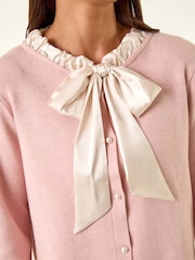 Roman Pink Petite Tie Neck Frill Hem Cardigan - Image 5 of 5