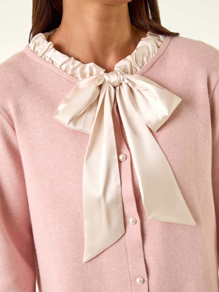 Roman Pink Petite Tie Neck Frill Hem Cardigan - Image 5 of 5