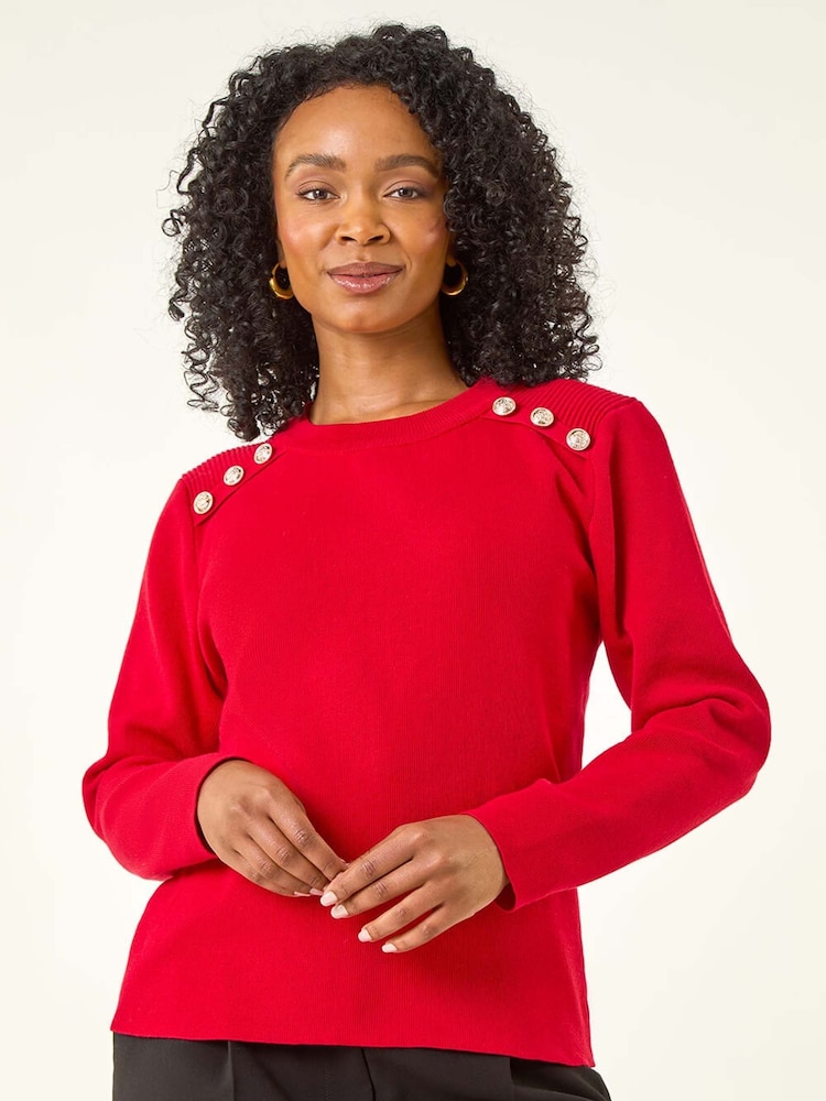 Roman Red Petite Button Shoulder Knit Jumper - Image 1 of 5 Roman Red Petite Button Shoulder Knit Jumper - Image 1 of 5