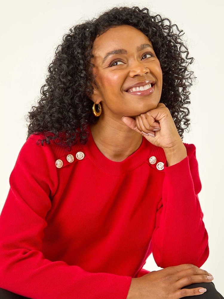Roman Red Petite Button Shoulder Knit Jumper - Image 2 of 5