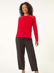 Roman Red Petite Button Shoulder Knit Jumper - Image 3 of 5