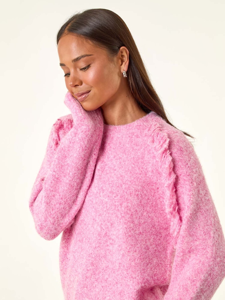 Roman Pink Petite Fringe Shoulder Knit Jumper - Image 2 of 5