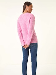Roman Pink Petite Fringe Shoulder Knit Jumper - Image 3 of 5