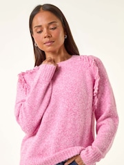 Roman Pink Petite Fringe Shoulder Knit Jumper - Image 4 of 5
