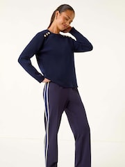 Roman Blue Petite Button Shoulder Knit Jumper - Image 1 of 5
