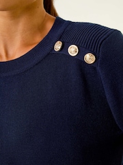 Roman Blue Petite Button Shoulder Knit Jumper - Image 5 of 5