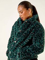 Roman Green Petite Leopard Fur Coat - Image 1 of 5