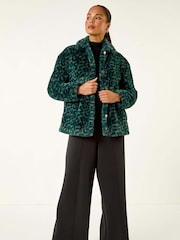 Roman Green Petite Leopard Fur Coat - Image 2 of 5