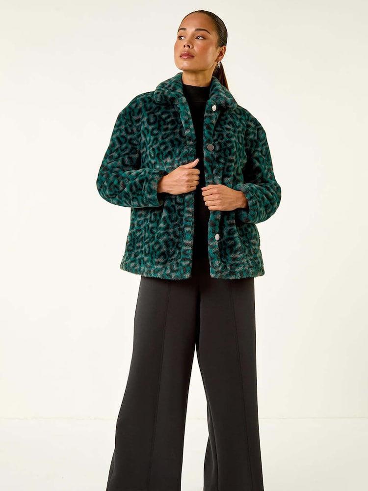 Roman Green Petite Leopard Fur Coat - Image 2 of 5