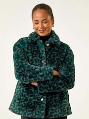 Roman Green Petite Leopard Fur Coat - Image 4 of 5