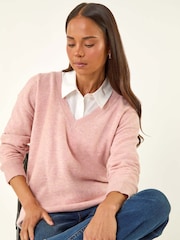 Rosa - Roman Petite V-Neck Jumper - Imagem 1 de 5