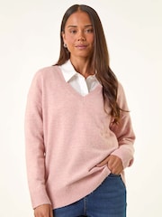 Rosa - Roman Petite V-Neck Jumper - Imagem 4 de 5