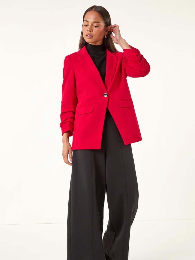 Roman Red Petite Ruched Buttoned Blazer - Image 2 of 5