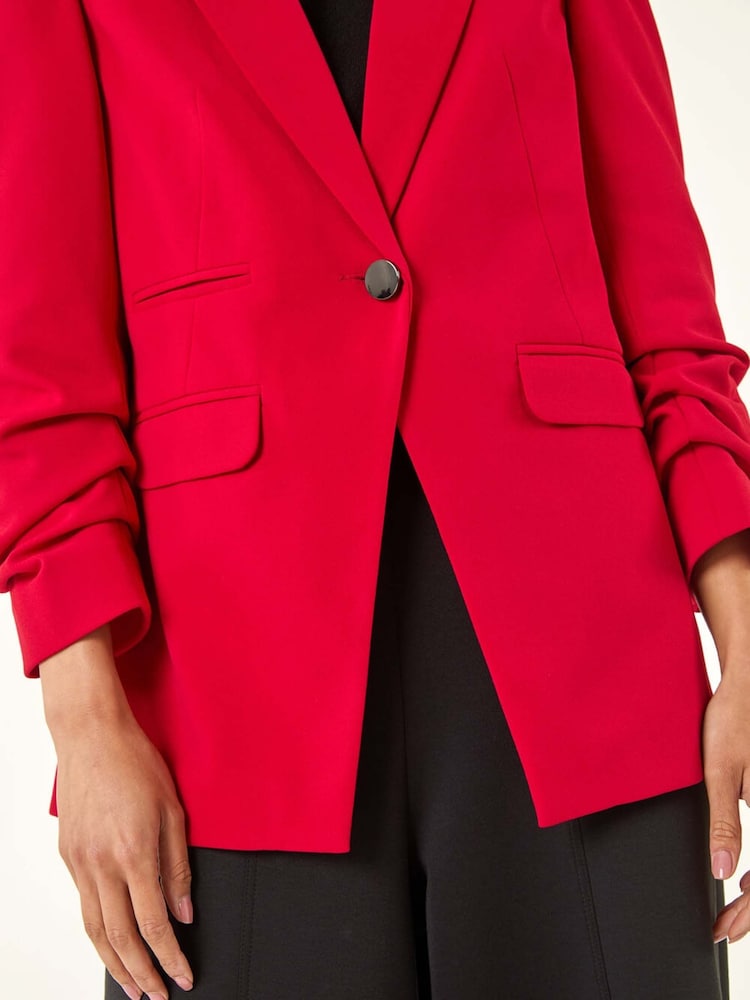 Roman Red Petite Ruched Buttoned Blazer - Image 5 of 5
